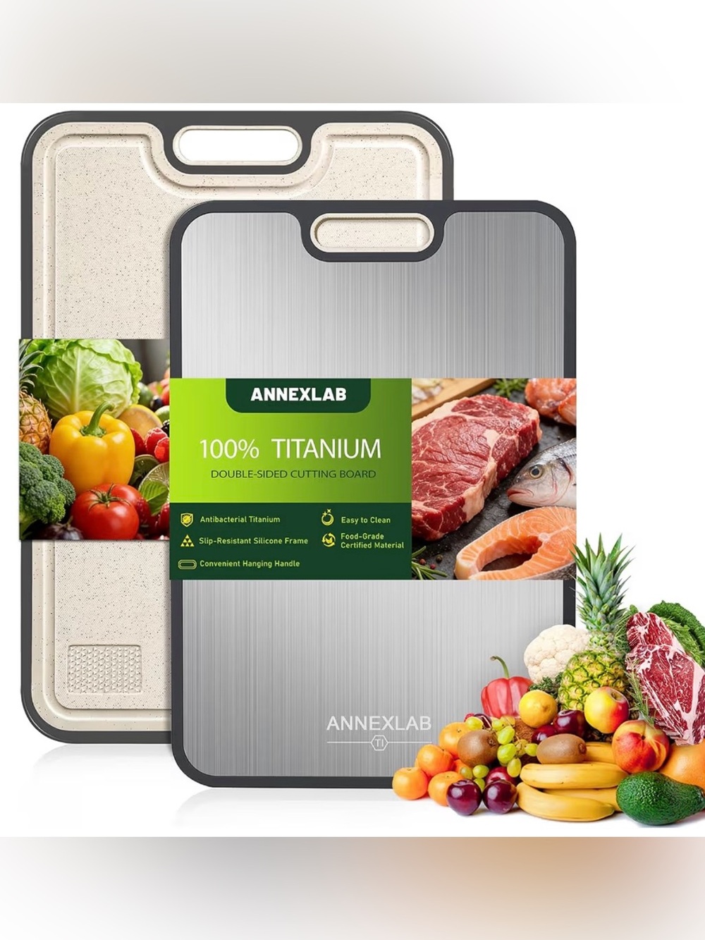 Titanium Metal Cutting Board Kitchen: Non Toxic Double Chopping Board 15.1”×10.4
